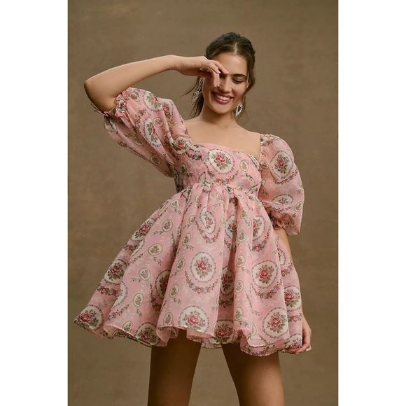 Anthropologie Selkie Rapunzel Puff Short-Sleeve Bubble Floral Mini Dress - Picture 3 of 11